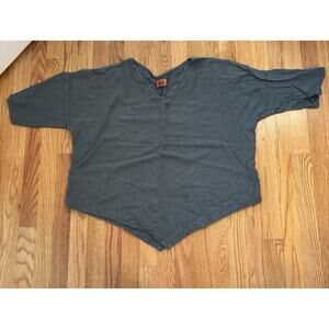 OH MY GAUZE BROWN GRAY 3/4 SL PULLOVER TOP SZ 3 V NECK POINTED HEM EUC